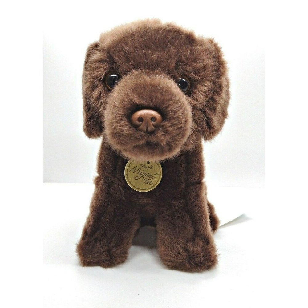 MIYONI TOTS CHOCOLATE LAB PLUSH PUPPY DOG AURORA 8" WITH NECK TAG BROWN TOY